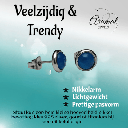 Stalen Kattenoog Oorbellen 8mm – Donkerblauw - Aramat Jewels - Oorbellen - cadeautip