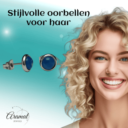 Stalen Kattenoog Oorbellen 8mm – Donkerblauw - Aramat Jewels - Oorbellen - cadeautip
