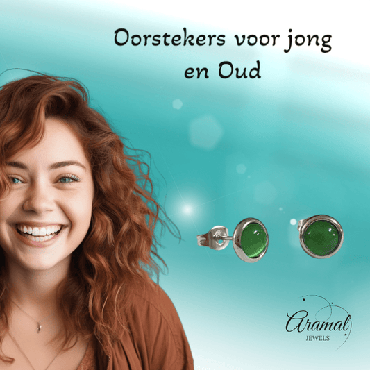 Stalen Kattenoog Oorbellen 8mm – Groen - Aramat Jewels - Oorbellen - cadeautip