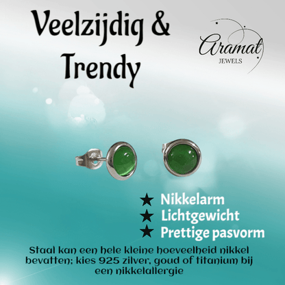 Stalen Kattenoog Oorbellen 8mm – Groen - Aramat Jewels - Oorbellen - cadeautip