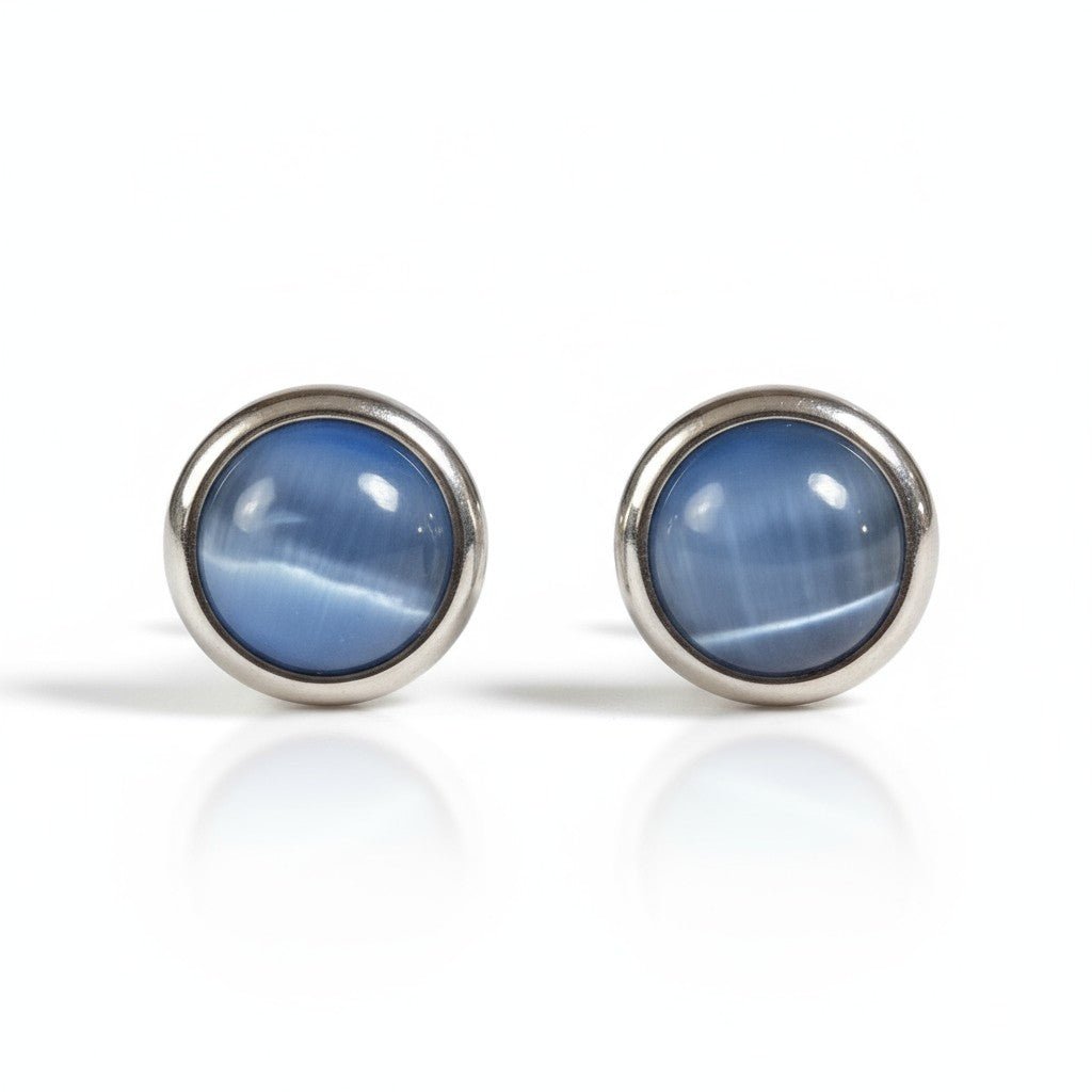 Stalen Kattenoog Oorbellen 8mm – Lichtblauw - Aramat Jewels - Oorbellen - cadeautip