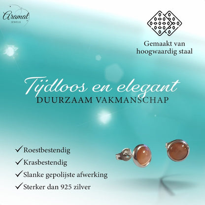 Stalen Kattenoog Oorbellen 8mm – Oranje/Rood - Aramat Jewels - Oorbellen - cadeautip