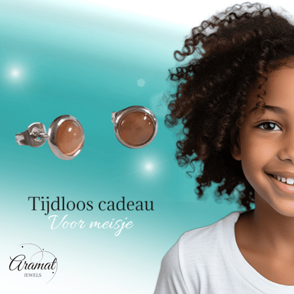 Stalen Kattenoog Oorbellen 8mm – Oranje/Rood - Aramat Jewels - Oorbellen - cadeautip