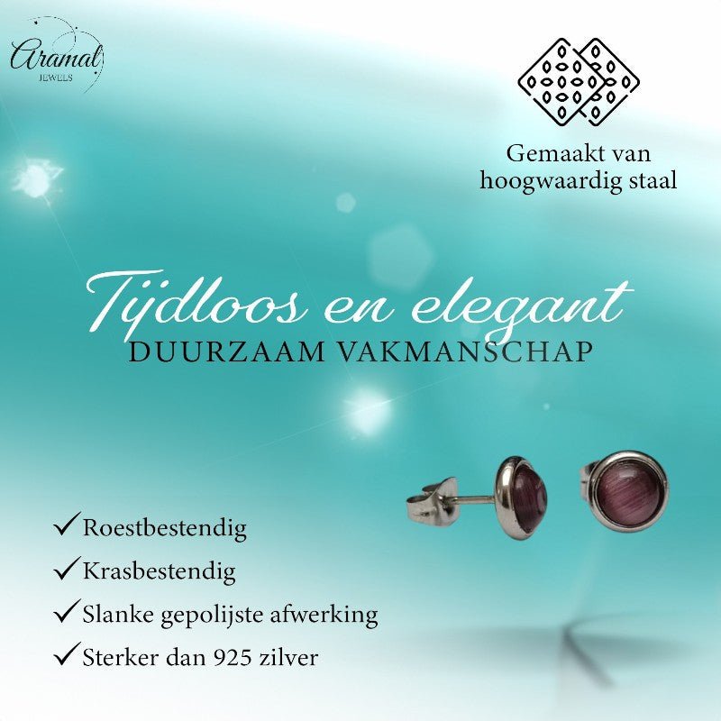 Stalen Kattenoog Oorbellen 8mm – Paars - Aramat Jewels - Oorbellen - cadeautip