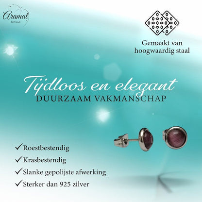 Stalen Kattenoog Oorbellen 8mm – Paars - Aramat Jewels - Oorbellen - cadeautip