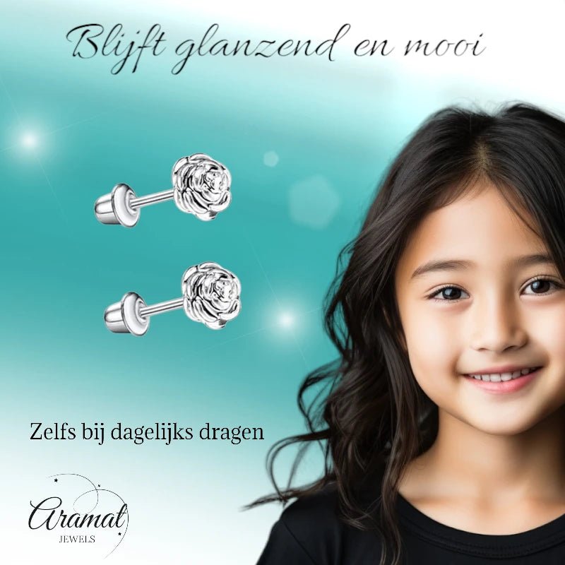 Stalen kinder oorbellen - 7mm rozen oorknopjes met schroefsluiting - oor6264 - 72430 - Oorbellen kopen# - 7mm - alles