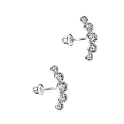 Stalen Kinder Oorbellen Bar - 5 Zirkonia Steentjes - Schroefsluiting - 14x5mm - oor6265 - 72431 - Oorbellen kopen# - 14mm - alles