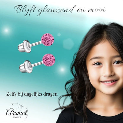 Stalen kinderoorbellen - 3,5mm roze kristal met schroefsluiting - oor6263 - 72429 - Oorbellen kopen# - 3.5mm - alles