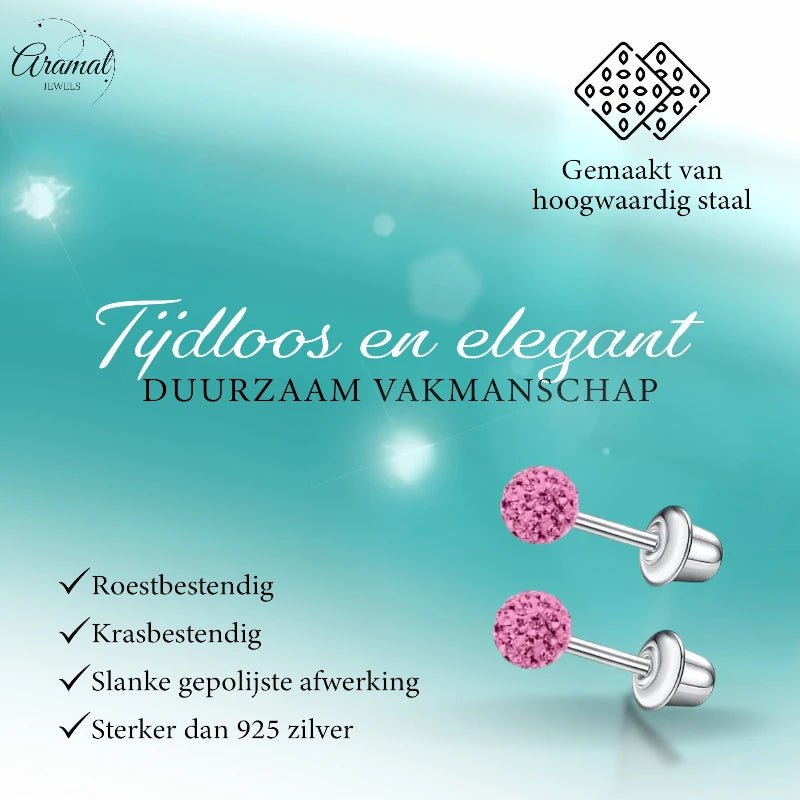 Stalen kinderoorbellen - 3,5mm roze kristal met schroefsluiting - oor6263 - 72429 - Oorbellen kopen# - 3.5mm - alles