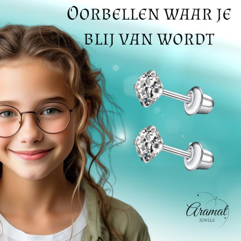Stalen kinderoorbellen - 3mm zirkonia oorknopjes - schroefsluiting - oor6261 - 72427 - Oorbellen kopen# - 3mm - alles