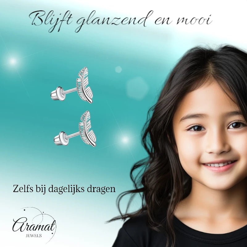 Stalen kinderoorbellen - oorknopjes veertje met schroefsluiting - oor6267 - 72432 - Oorbellen kopen# - 12mm - alles - bolletjes