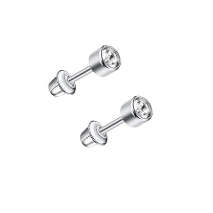 Stalen kinderoorbellen - ronde zirkonia oorknopjes 4mm - schroefsluiting - oor6260 - 72426 - Oorbellen kopen# - 4mm - alles