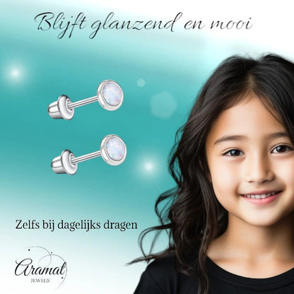 Stalen kinderoorbellen - RVS Kinderoorbellen Opaal 4mm - oor6275 - 72444 - Oorbellen kopen# - 4mm - alles - cadeau