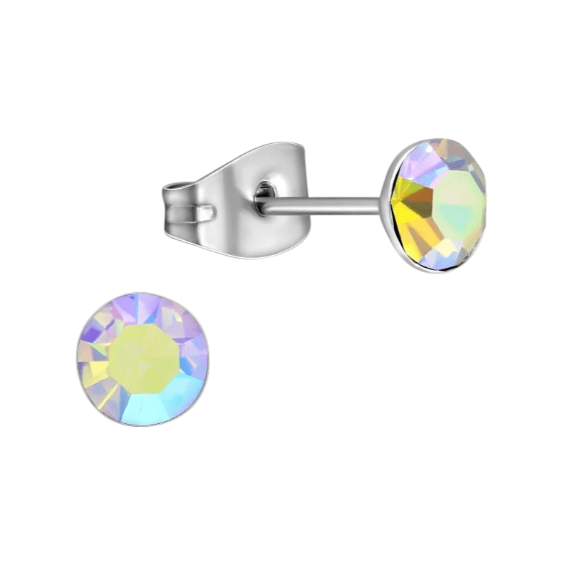 Stalen Kristal Oorbellen met AB transparant steentje – Zilverkleur – 5mm - Aramat Jewels - Oorbellen - cadeautip