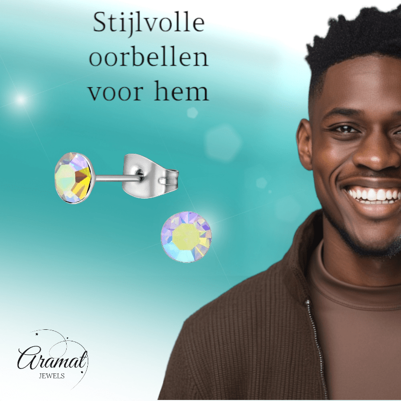 Stalen Kristal Oorbellen met AB transparant steentje – Zilverkleur – 5mm - Aramat Jewels - Oorbellen - cadeautip