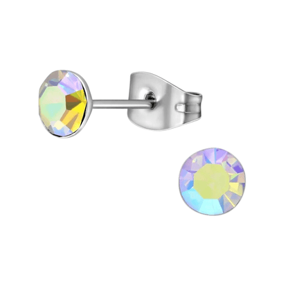 Stalen Kristal Oorbellen met AB transparant steentje – Zilverkleur – 5mm - Aramat Jewels - Oorbellen - cadeautip