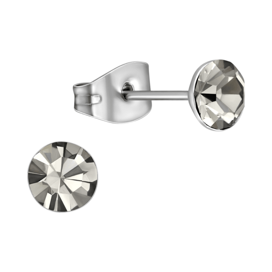 Stalen Kristal Oorbellen met Black Diamond steentje – Zilverkleur – 5mm - Aramat Jewels - Oorbellen - cadeautip