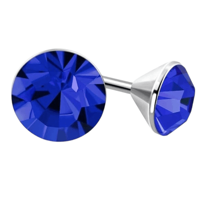 Stalen Kristal Oorbellen met koningsblauw steentje – Zilverkleur – 3mm - Aramat Jewels - Oorbellen - cadeautip