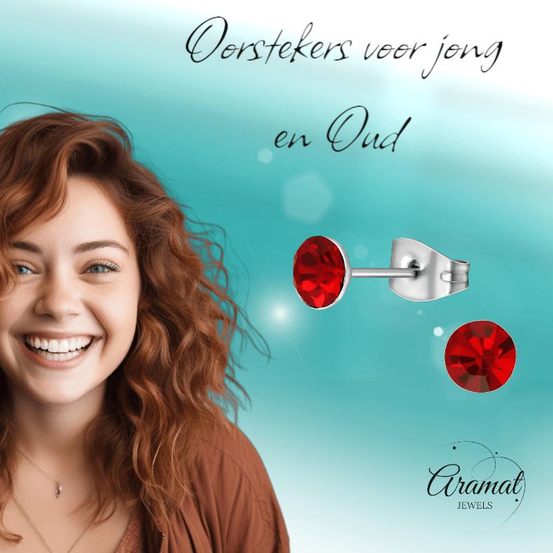 Stalen Kristal Oorbellen met lichtrode steentjes – Zilverkleur – 5mm - Aramat Jewels - Oorbellen - cadeautip