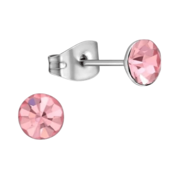 Stalen Kristal Oorbellen met lichtroze steentje – Zilverkleur – 5mm - Aramat Jewels - Oorbellen - cadeautip