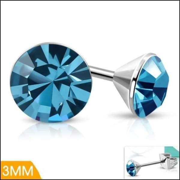 Stalen Kristal Oorbellen met saffierblauw steentje – Zilverkleur – 3mm - Aramat Jewels - Oorbellen - cadeautip