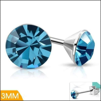 Stalen Kristal Oorbellen met saffierblauw steentje – Zilverkleur – 3mm - Aramat Jewels - Oorbellen - cadeautip