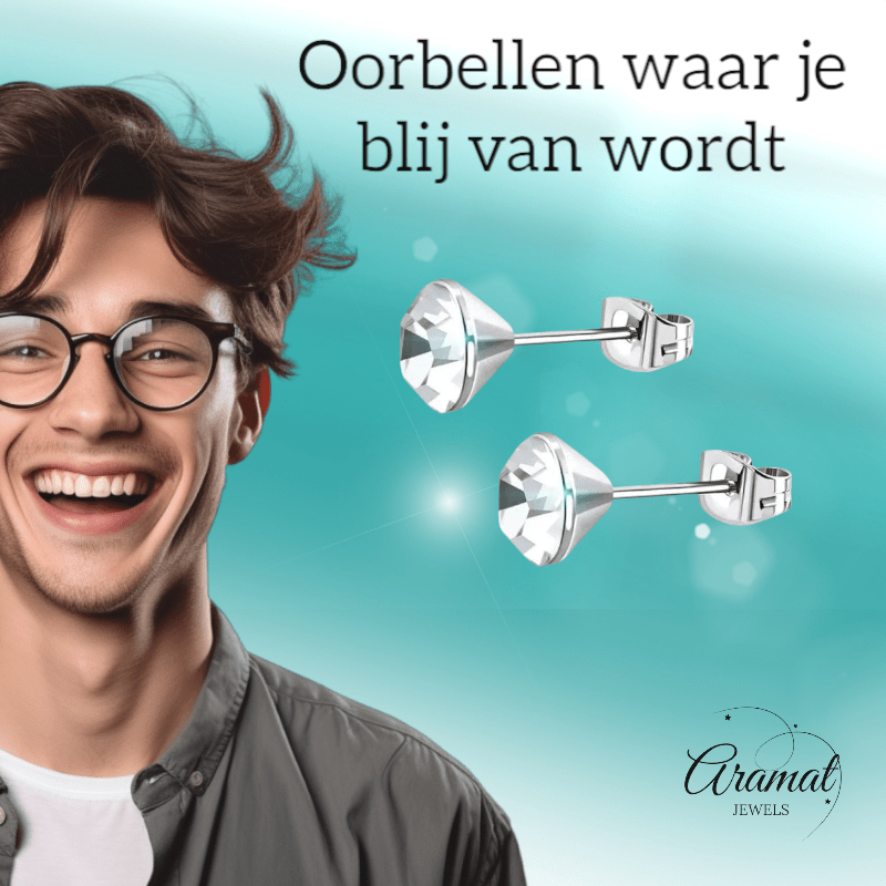 Stalen Kristal Oorbellen met transparant steentje – Zilverkleur – 3mm - Aramat Jewels - Oorbellen - cadeautip