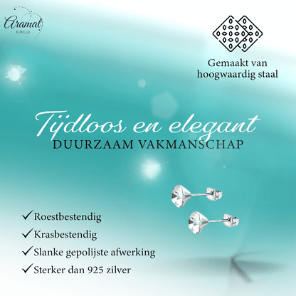 Stalen Kristal Oorbellen met transparant steentje – Zilverkleur – 3mm - Aramat Jewels - Oorbellen - cadeautip