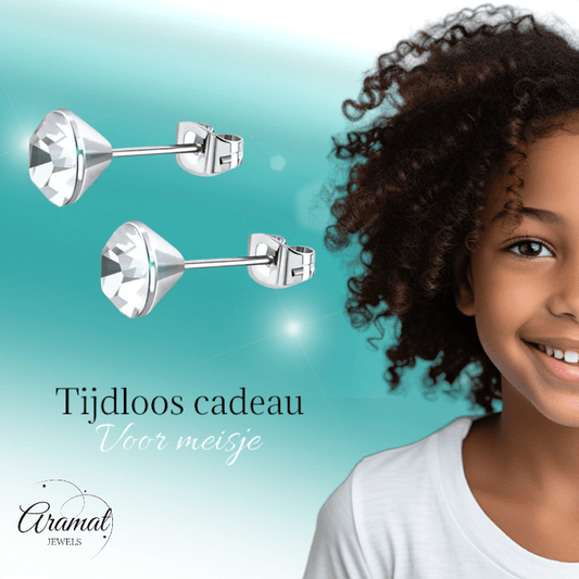 Stalen Kristal Oorbellen met transparant steentje – Zilverkleur – 3mm - Aramat Jewels - Oorbellen - cadeautip