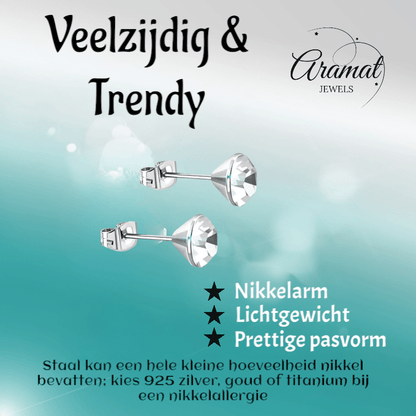 Stalen Kristal Oorbellen met transparant steentje – Zilverkleur – 3mm - Aramat Jewels - Oorbellen - cadeautip