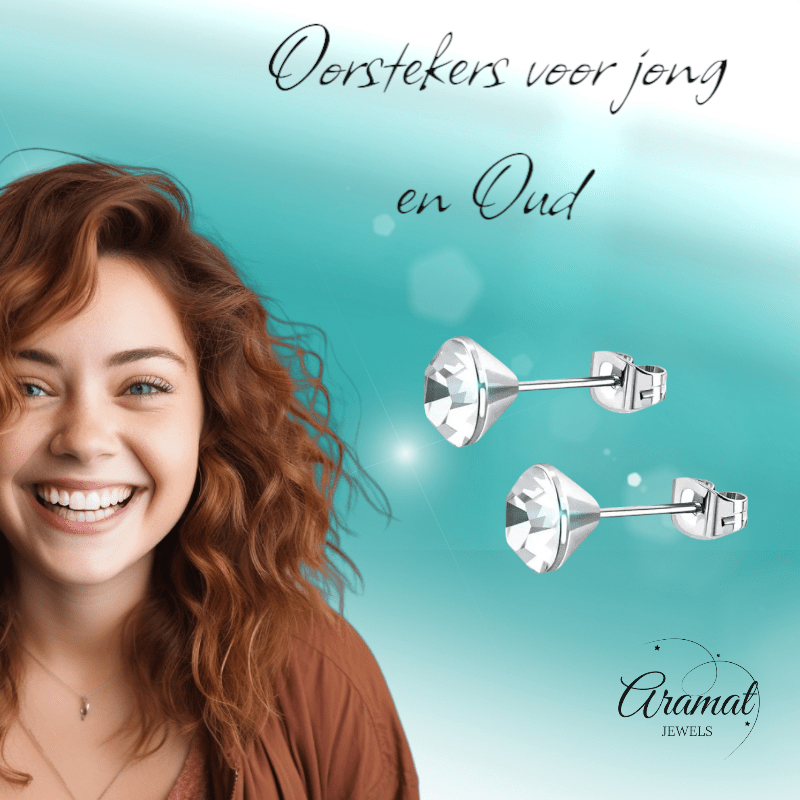 Stalen Kristal Oorbellen met transparant steentje – Zilverkleur – 3mm - Aramat Jewels - Oorbellen - cadeautip