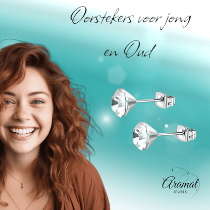 Stalen Kristal Oorbellen met transparant steentje – Zilverkleur – 3mm - Aramat Jewels - Oorbellen - cadeautip