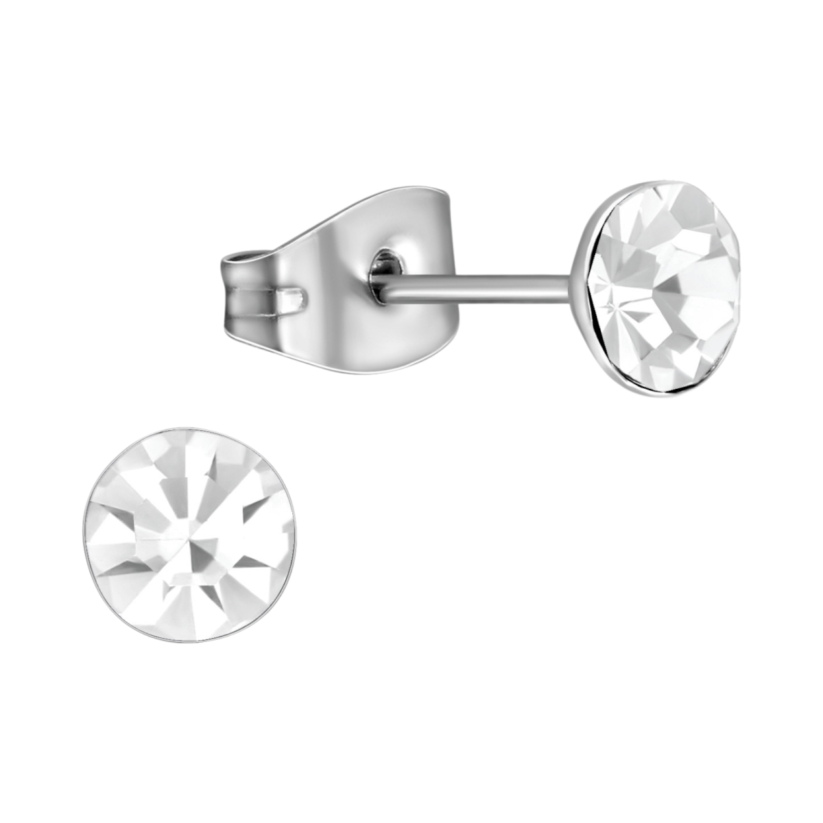 Stalen Kristal Oorbellen met transparant steentje – Zilverkleur – 5mm - Aramat Jewels - Oorbellen - cadeautip