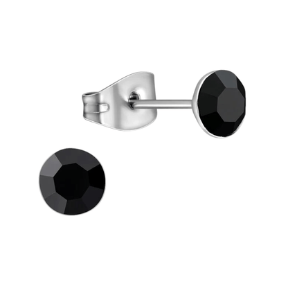 Stalen Kristal Oorbellen met zwart steentje – Zilverkleur – 5mm - Aramat Jewels - Oorbellen - cadeautip