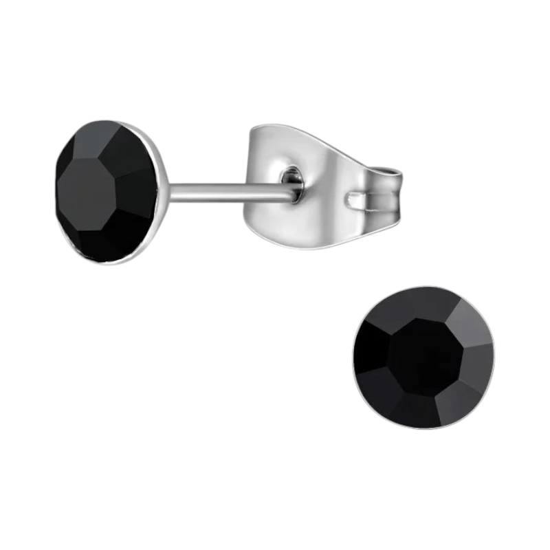 Stalen Kristal Oorbellen met zwart steentje – Zilverkleur – 5mm - Aramat Jewels - Oorbellen - cadeautip