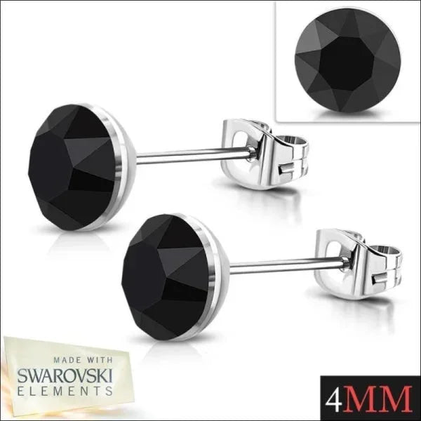 Stalen Kristal Oorbellen met zwarte steentjes – Zilverkleur – 4mm - Aramat Jewels - Oorbellen - cadeautip