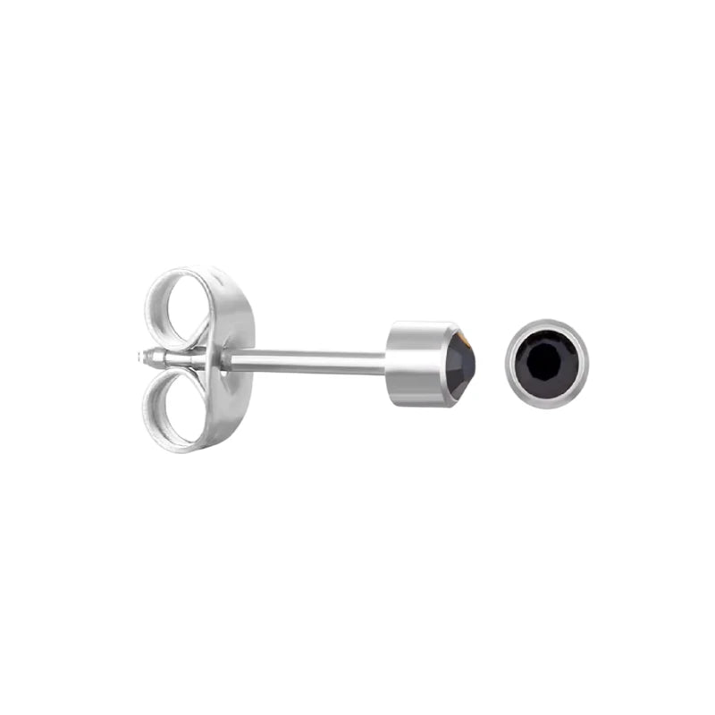 Stalen Kristallen Oorbellen - 3mm - Zwart - RVS - oor3052 - Oorbellen kopen