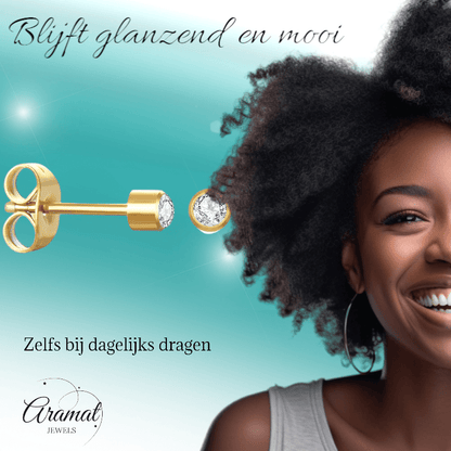 Stalen Kristallen Oorbellen - Goudkleur - 3mm - oor2087 - XE38688 - Oorbellen kopen# - 3mm - alles - cadeau