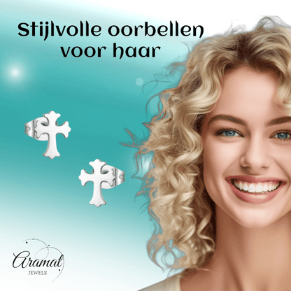 Stalen Kruisjes Oorbellen Zilverkleur 9x6mm - oor3349 - Oorbellen kopen# - 9mm - alles - cadeau