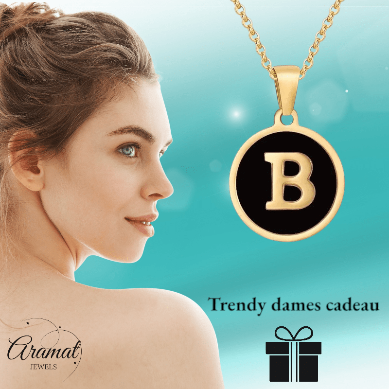 Stalen letter Ketting in goudkleur met zwart - Aramat Jewels - Halskettingen - cadeautip