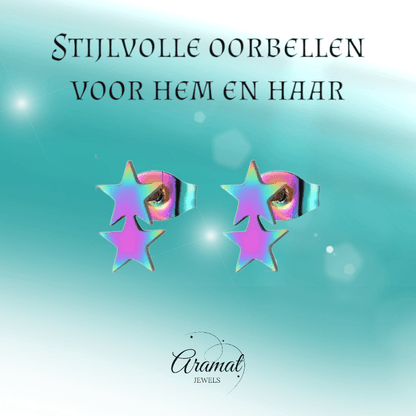 Stalen Multicolor Sterren Oorbellen - Hip & Kleurrijk - oor4728 - Oorbellen kopen