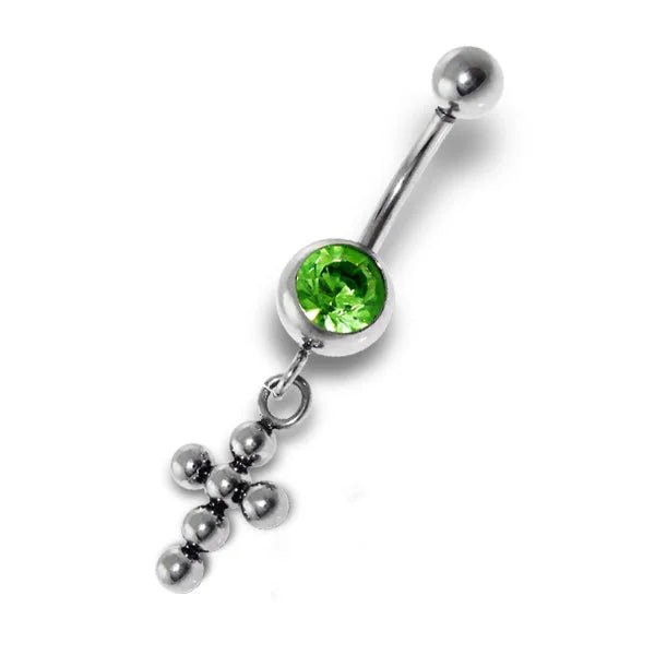 Steel Navel Piercing with Green Zirconia
