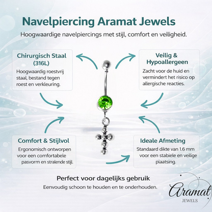 Steel Navel Piercing with Green Zirconia