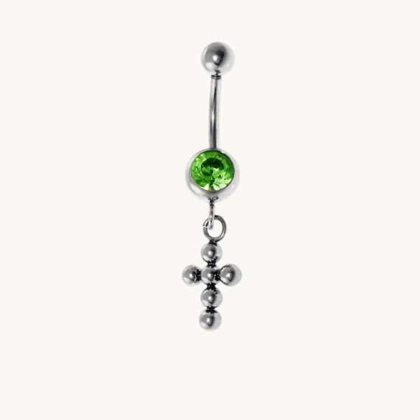Steel Navel Piercing with Green Zirconia