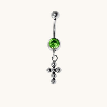 Steel Navel Piercing with Green Zirconia