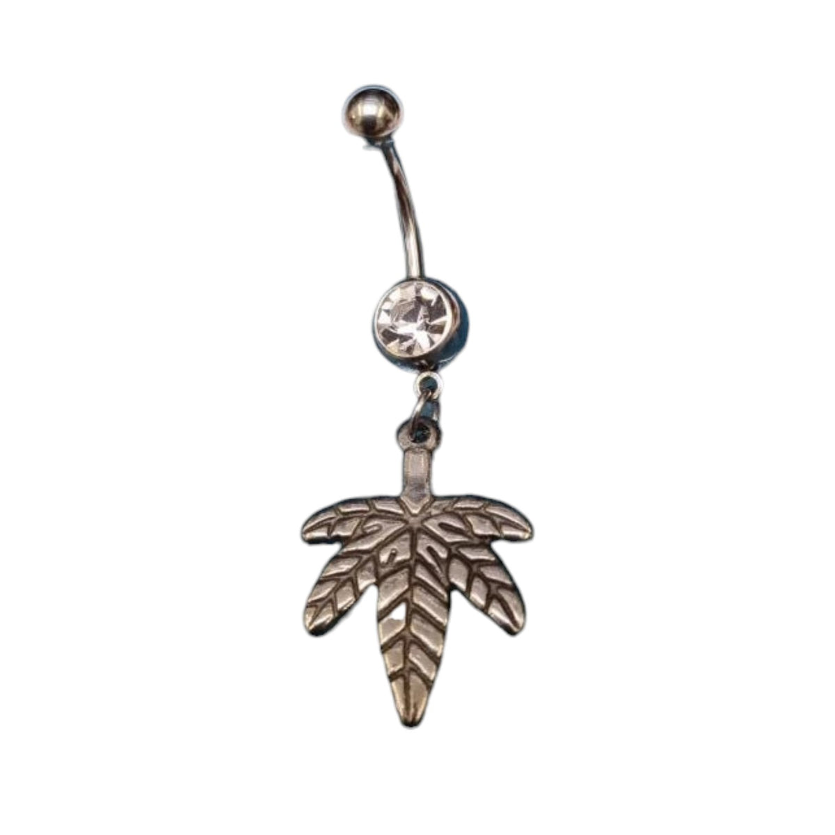 Piercing nombril en acier avec pendentif feuille de cannabis