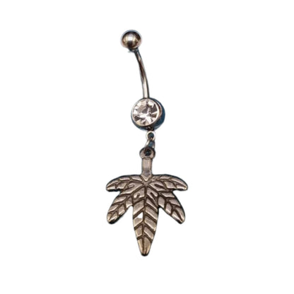Piercing nombril en acier avec pendentif feuille de cannabis