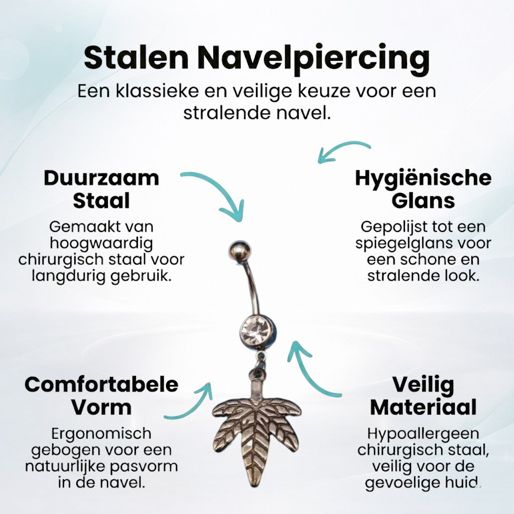 Piercing nombril en acier avec pendentif feuille de cannabis