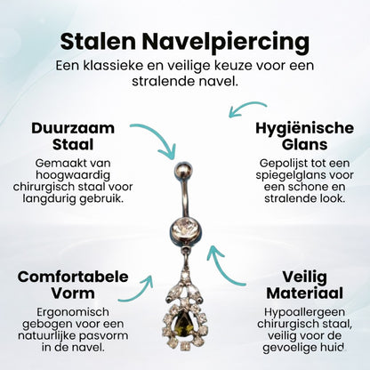 Steel Navel Piercing with Zirconia Pendant