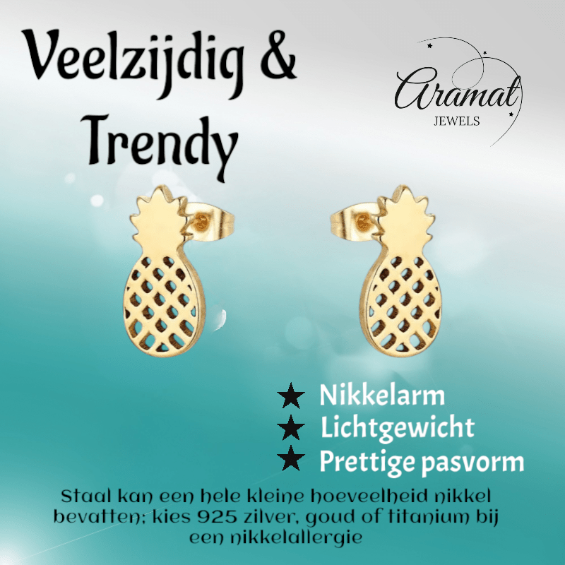 Stalen Oorbellen Ananas - Zomerse Accessoires - oor2740 - xe70645 - Oorbellen kopen# - Zilverkleur - 10mm - 5mm